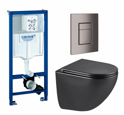 Комплект 3 в 1 инсталляция Grohe Rapid SL + Унитаз подвесной Lemark Glazer 9612004 + кнопка темный графит