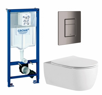 Комплект 3 в 1 инсталляция Grohe Rapid SL + Унитаз подвесной AQUATEK Европа AQ1106L-00 + кнопка темный графит