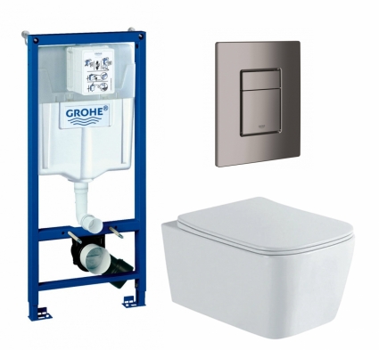 Комплект 3 в 1 инсталляция Grohe Rapid SL + Унитаз подвесной AQUATEK Либра New AQ1148N-00 + кнопка темный графит