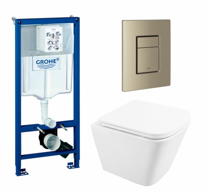 Комплект 3 в 1 инсталляция Grohe Rapid SL +  Унитаз подвесной BelBagno Due BB3103CHR/SC + кнопка никель матовый
