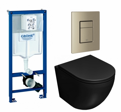 Комплект 3 в 1 инсталляция Grohe Rapid SL + Унитаз подвесной Lorne Pilpao BL LN5007503 + кнопка никель матовый