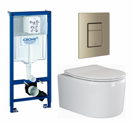 Комплект 3 в 1 инсталляция Grohe Rapid SL + Унитаз подвесной Ceramica Nova Moments CN3003 + кнопка никель матовый