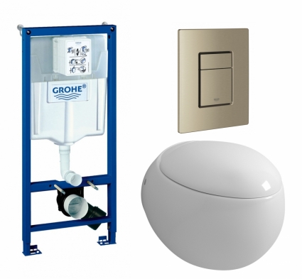 Комплект 3 в 1 инсталляция Grohe Rapid SL + Унитаз подвесной Grossman GR-4442 + кнопка никель матовый