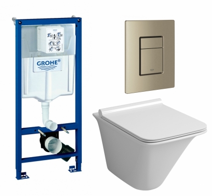 Комплект 3 в 1 инсталляция Grohe Rapid SL + Унитаз подвесной Grossman GR-4413S + кнопка никель матовый