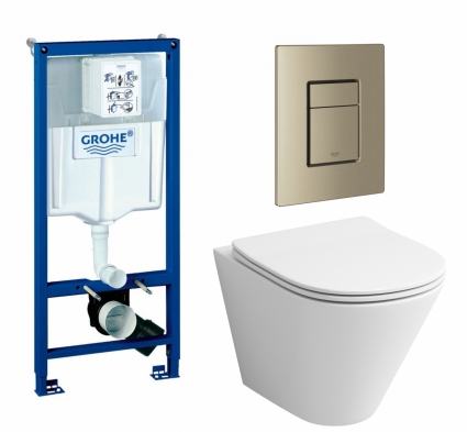 Комплект 3 в 1 инсталляция Grohe Rapid SL + Унитаз подвесной Grossman GR-4477S + кнопка никель матовый