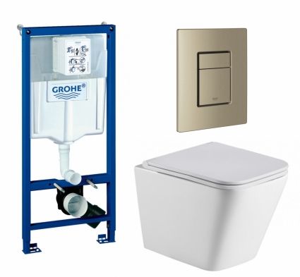 Комплект 3 в 1 инсталляция Grohe Rapid SL + Подвесной унитаз WeltWasser Gelbach 043 GL-WT + кнопка никель матовый