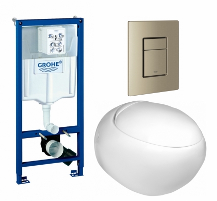 Комплект 3 в 1 инсталляция Grohe Rapid SL + Подвесной унитаз WeltWasser Jeckenbach + кнопка никель матовый