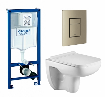 Комплект 3 в 1 инсталляция Grohe Rapid SL + Подвесной унитаз WeltWasser Kehlbach 004 GL-WT + кнопка никель матовый