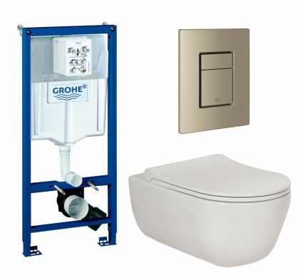 Комплект 3 в 1 инсталляция Grohe Rapid SL + Унитаз подвесной Berges Wasserhaus Ego XL 082118 + кнопка никель матовый