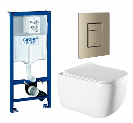 Комплект 3 в 1 инсталляция Grohe Rapid SL + Унитаз подвесной Vincea Form VT1-35 + кнопка никель матовый