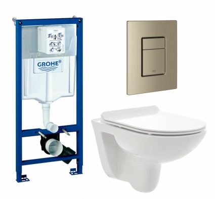 Комплект 3 в 1 инсталляция Grohe Rapid SL + Унитаз подвесной AQUAme AQM2008 + кнопка никель матовый