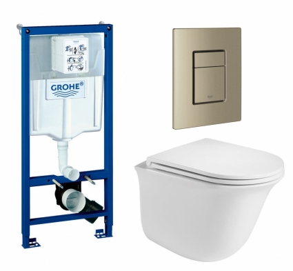Комплект 3 в 1 инсталляция Grohe Rapid SL + Подвесной унитаз WeltWasser Telbach 004 GL-WT + кнопка никель матовый