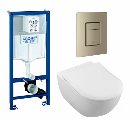 Комплект 3 в 1 инсталляция Grohe Rapid SL + Унитаз подвесной Villeroy & Boch Subway 2.0 5614R201 + кнопка никель матовый