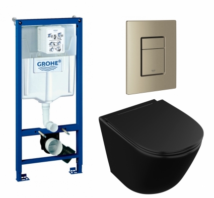 Комплект 3 в 1 инсталляция Grohe Rapid SL + Унитаз подвесной Owl 1975 Vind Cirkel-H Matt Black OWLT190305 + кнопка никель матовый