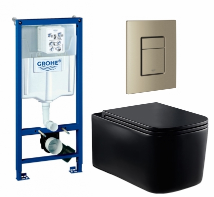 Комплект 3 в 1 инсталляция Grohe Rapid SL + Унитаз Vincea Ultra Rimless VT1-32MB + кнопка никель матовый