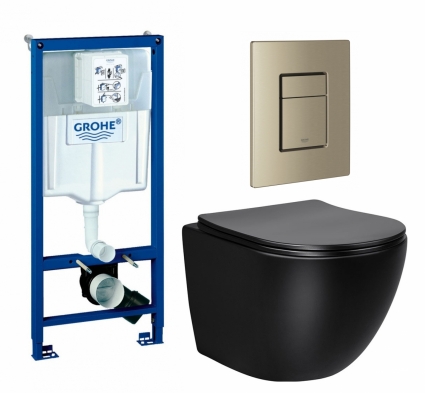 Комплект 3 в 1 инсталляция Grohe Rapid SL + Унитаз Vincea Globo VT1-14SMB + кнопка никель матовый
