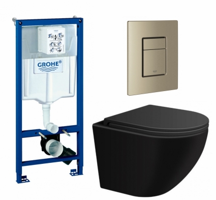 Комплект 3 в 1 инсталляция Grohe Rapid SL + Подвесной унитаз SinteSi EVI + кнопка никель матовый