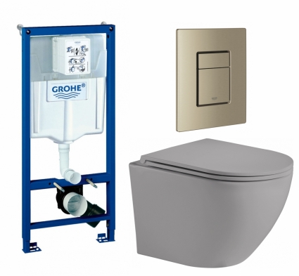 Комплект 3 в 1 инсталляция Grohe Rapid SL + Унитаз подвесной Weltwasser WW Merzbach 043 MT-GR + кнопка никель матовый