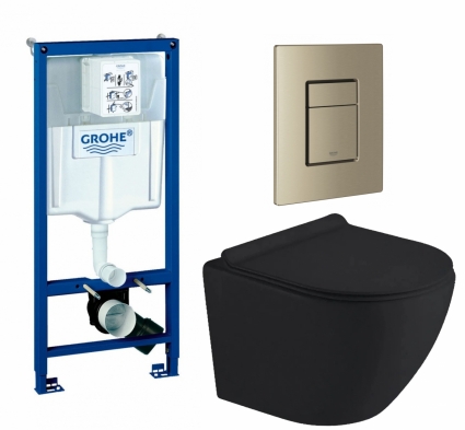 Комплект 3 в 1 инсталляция Grohe Rapid SL +  Унитаз подвесной Timo Kulo TK-403MB + кнопка никель матовый