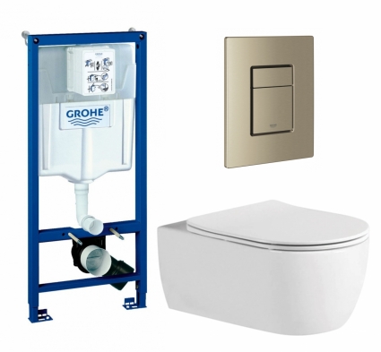 Комплект 3 в 1 инсталляция Grohe Rapid SL +  Унитаз подвесной AQUATEK Европа AQ1106L-00 + кнопка никель матовый
