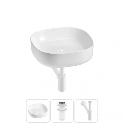 Накладная раковина для ванной комнаты Wellsee Belle Spa 3.0 20212696R в наборе 3 в 1: раковина белый глянец, донный клапан, сифон (цвет набора матовый белый)