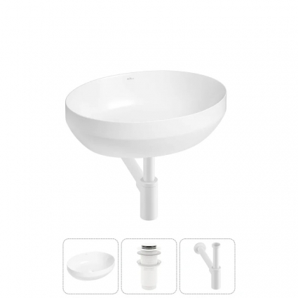 Накладная раковина для ванной комнаты Wellsee Air Gap R 20212396R в наборе 3 в 1: раковина белый глянец, донный клапан, сифон (цвет набора матовый белый)