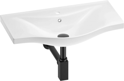 Раковина Wellsee Bisou 201001682 75, с сифоном, матовый черный, цвет белый