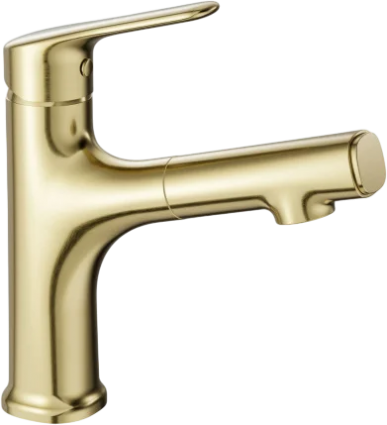 Смеситель для раковины Wonzon & Woghand WW-AE4151-BG с выдвижным изливом, брашированное золото, однорычажный