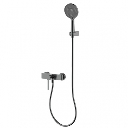 Смеситель для душа с душевым гарнитуром, метал Gun metal, AQUAme Asti AQM6413GM, однорычажный, серый