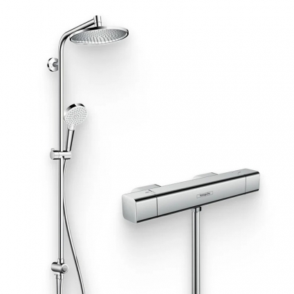 Душевой комплект Термостат Hansgrohe Ecostat E 15773000 для душа + Стойка Crometta S 240 1jet Showerpipe Rеno 27270000 EcoSmart хром, штанга 6.3 см