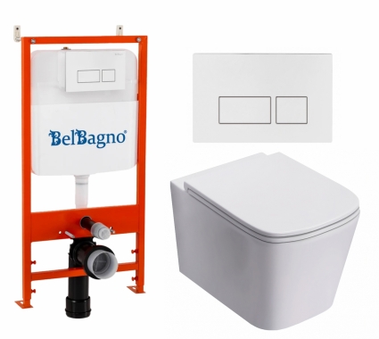 Комплект 3 в 1 инсталляция BelBagno BB026/BB042BL + Унитаз подвесной Lorne Lambro Tornado LN5007505 + кнопка белая глянцевая