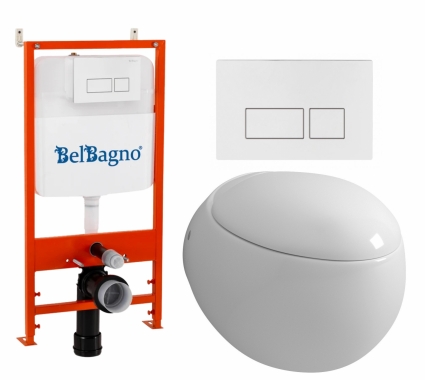 Комплект 3 в 1 инсталляция BelBagno BB026/BB042BL +  Унитаз подвесной Grossman GR-4442 + кнопка белая глянцевая