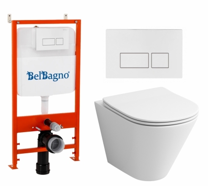Комплект 3 в 1 инсталляция BelBagno BB026/BB042BL + Унитаз подвесной Grossman GR-4477S + кнопка белая глянцевая