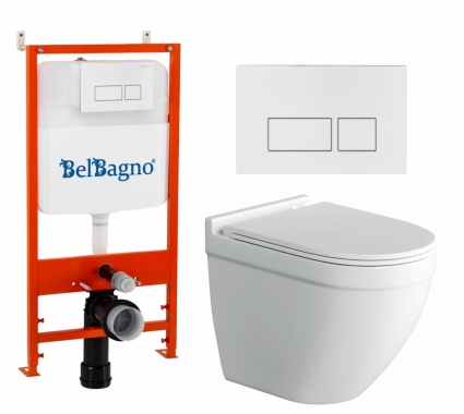 Комплект 3 в 1 инсталляция BelBagno BB026/BB042BL + Унитаз подвесной Owl 1975 Cirkel-H + кнопка белая глянцевая