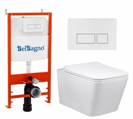 Комплект 3 в 1 инсталляция BelBagno BB026/BB042BL + Унитаз Vincea Q-Line VT1-12 + кнопка белая глянцевая