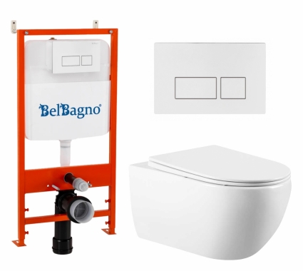 Комплект 3 в 1 инсталляция BelBagno BB026/BB042BL + Унитаз подвесной Vincea Evo VT1-34 + кнопка белая глянцевая