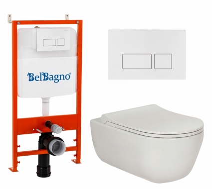 Комплект 3 в 1 инсталляция BelBagno BB026/BB042BL + Унитаз подвесной Berges Wasserhaus Ego XL 082118 + кнопка белая глянцевая