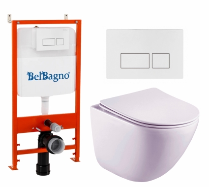 Комплект 3 в 1 инсталляция BelBagno BB026/BB042BL + Унитаз подвесной Esbano Lotus ESUPLOTUW + кнопка белая глянцевая