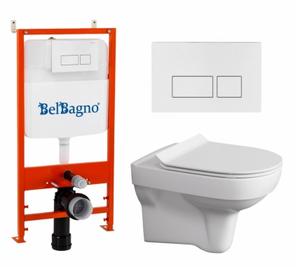 Комплект 3 в 1 инсталляция BelBagno BB026/BB042BL +  Унитаз подвесной Cersanit City + кнопка белая глянцевая