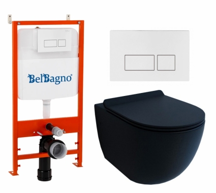 Комплект 3 в 1 инсталляция BelBagno BB026/BB042BL + Унитаз подвесной Esbano Garcia + кнопка белая глянцевая