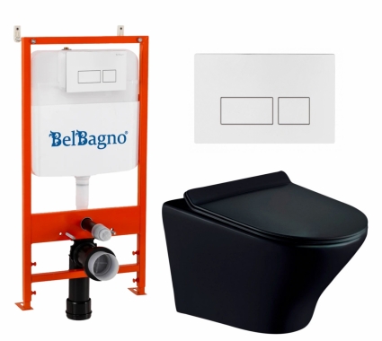 Комплект 3 в 1 инсталляция BelBagno BB026/BB042BL + Унитаз подвесной Esbano Aster ESUPASTEBM + кнопка белая глянцевая
