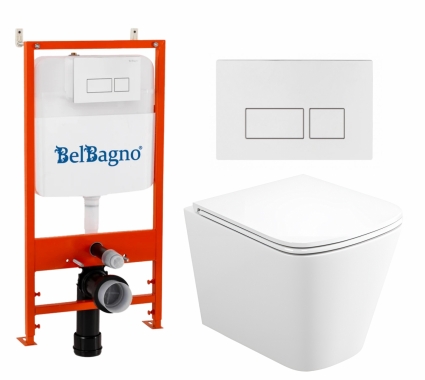 Комплект 3 в 1 инсталляция BelBagno BB026/BB042BL + Унитаз подвесной Enio Binario Tornado 1.0 EN4180237 + кнопка белая глянцевая