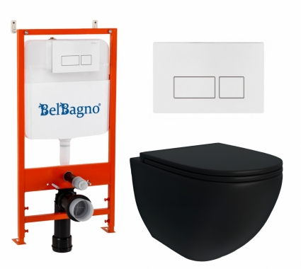 Комплект 3 в 1 инсталляция BelBagno BB026/BB042BL + Унитаз подвесной Enio Unico BL EN4105055 + кнопка белая глянцевая