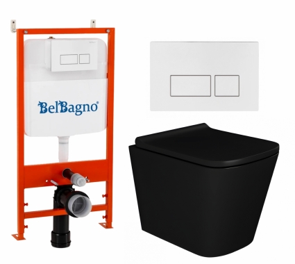 Комплект 3 в 1 инсталляция BelBagno BB026/BB042BL + Унитаз подвесной Enio Binario BL EN4180225 + кнопка белая глянцевая