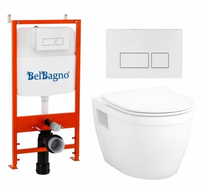 Комплект 3 в 1 инсталляция BelBagno BB026/BB042BL + Унитаз подвесной Enio Bolo EN8350034 + кнопка белая глянцевая