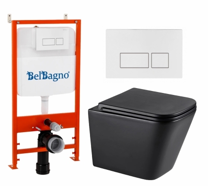 Комплект 3 в 1 инсталляция BelBagno BB026/BB042BL + Унитаз подвесной Lemark Florex 9612002 + кнопка белая глянцевая