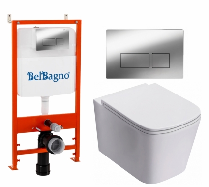 Комплект 3 в 1 инсталляция BelBagno BB026/BB041CR + Унитаз подвесной Lorne Lambro LN5007504 + кнопка хром глянцевая