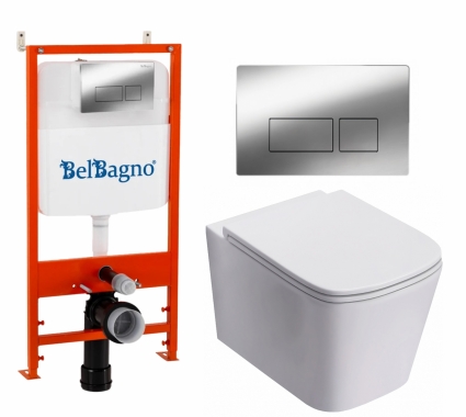Комплект 3 в 1 инсталляция BelBagno BB026/BB041CR + Унитаз подвесной Lorne Lambro Tornado LN5007505 + кнопка хром глянцевая