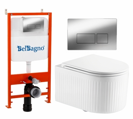 Комплект 3 в 1 инсталляция BelBagno BB026/BB041CR + Унитаз подвесной Enio Morris Tornado EN2870511 + кнопка хром глянцевая
