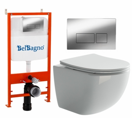 Комплект 3 в 1 инсталляция BelBagno BB026/BB041CR + Унитаз подвесной Ceramica Nova Forma CN3009 + кнопка хром глянцевая